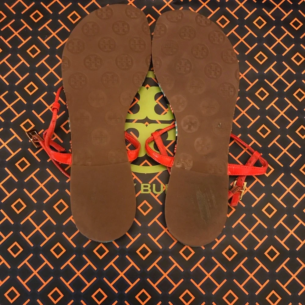 Tory Burch Emmy Habanero PepperStripe Ankle TStrap size 8 - Picture 8 of 13